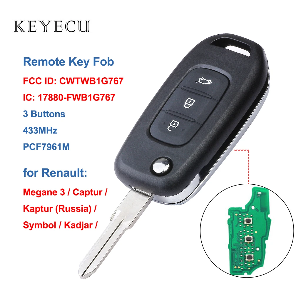 Keyecu CWTWB1G767 VAC102 дистанционный ключ брелок от машины 3 кнопки 433 МГц с чипом PCF7961M для