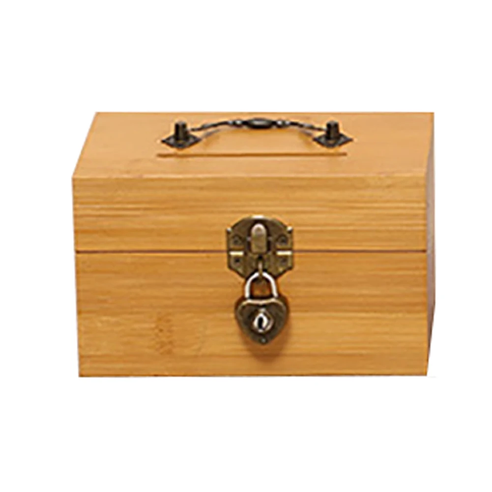 

Gifts Money Box Carving Handle With Lock Bamboo Coins Banknotes Piggy Bank Safe Home Decoration For Kids Saving Retro Style