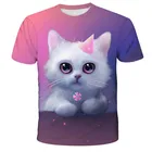 Футболка с 3D рисунком животных для детей, мальчиков и девочек, летняя футболка с коротким рукавом и изображением кошки, забавная футболка, детская одежда