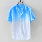 Летняя повседневная мужская футболка с коротким рукавом, крутые и тонкие дышащие хлопковые футболки с воротником и градиентом, футболка с эффектом омбре #40