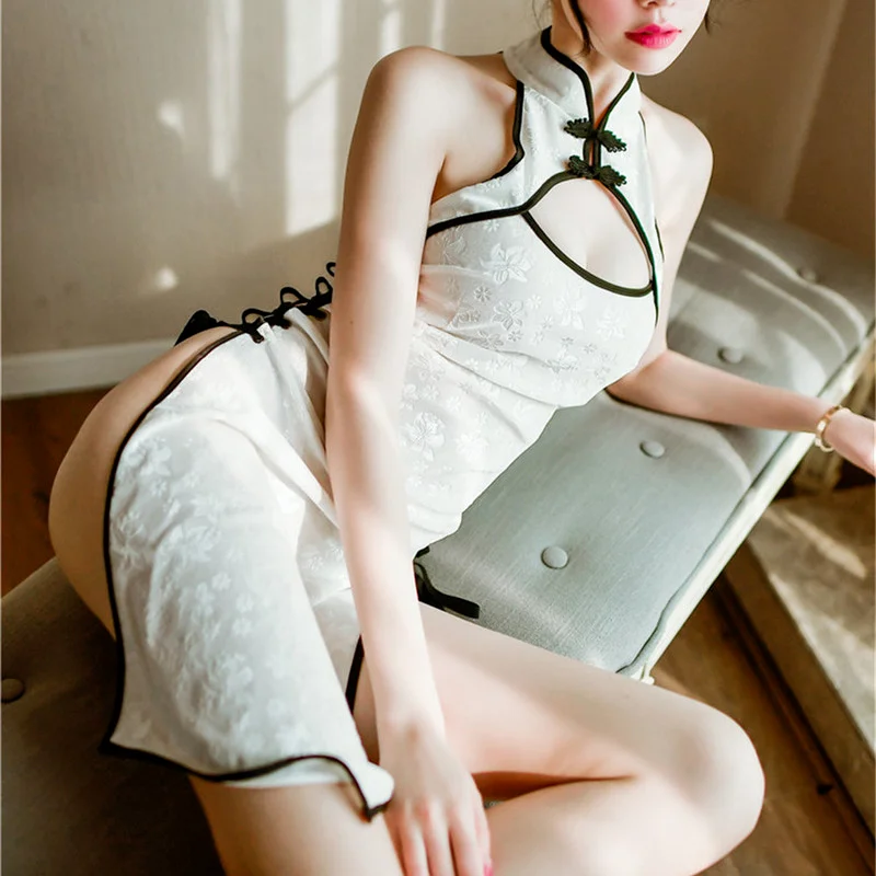 

Женский сексуальный костюм для косплея, чонсам, Женское боди в стиле аниме, стринги, костюм для ролевых игр, приталенный, с открытой грудью, б...