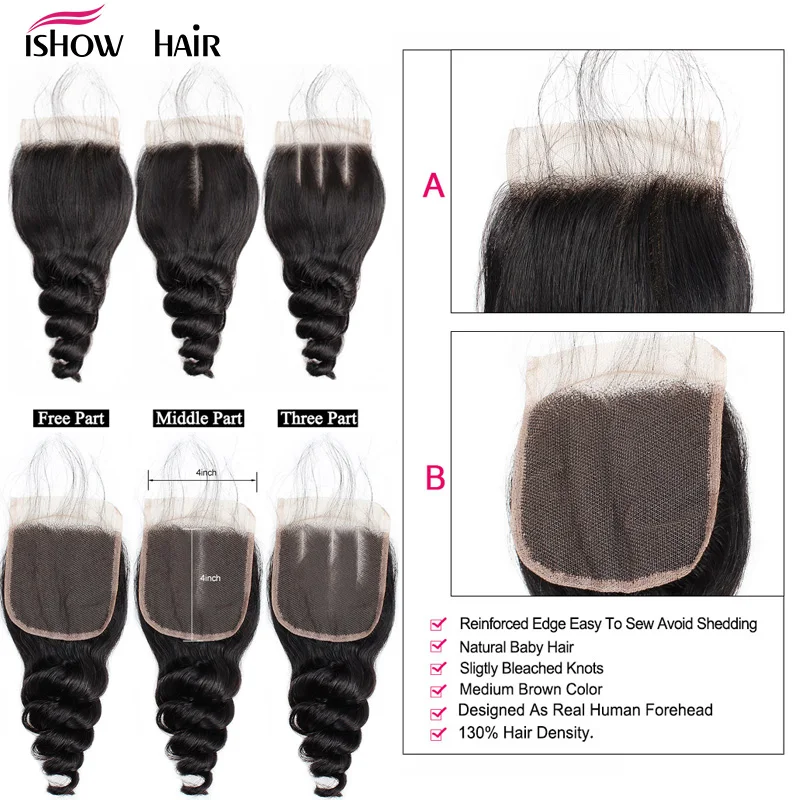 Ishow индийские свободные пучки волнистых волос с кружевом парик пробором