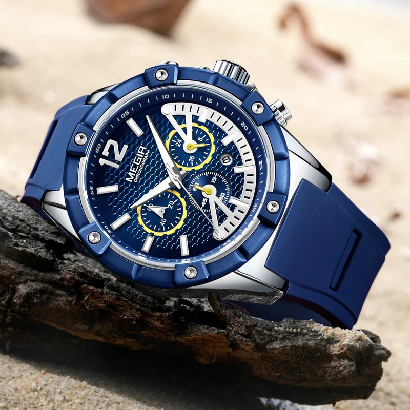 MEGIR Мужской спортивный хронограф кварцевые наручные часы армейский Синий