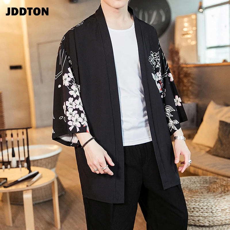 JDDTON Мужская Летняя мода Harajuku кимоно кардиган куртки юката тонкая верхняя одежда