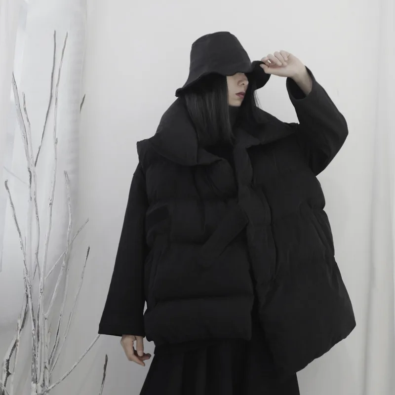 LANMREM 2020 темное женское ассиметричное однотонное теплое хлопковое пальто без