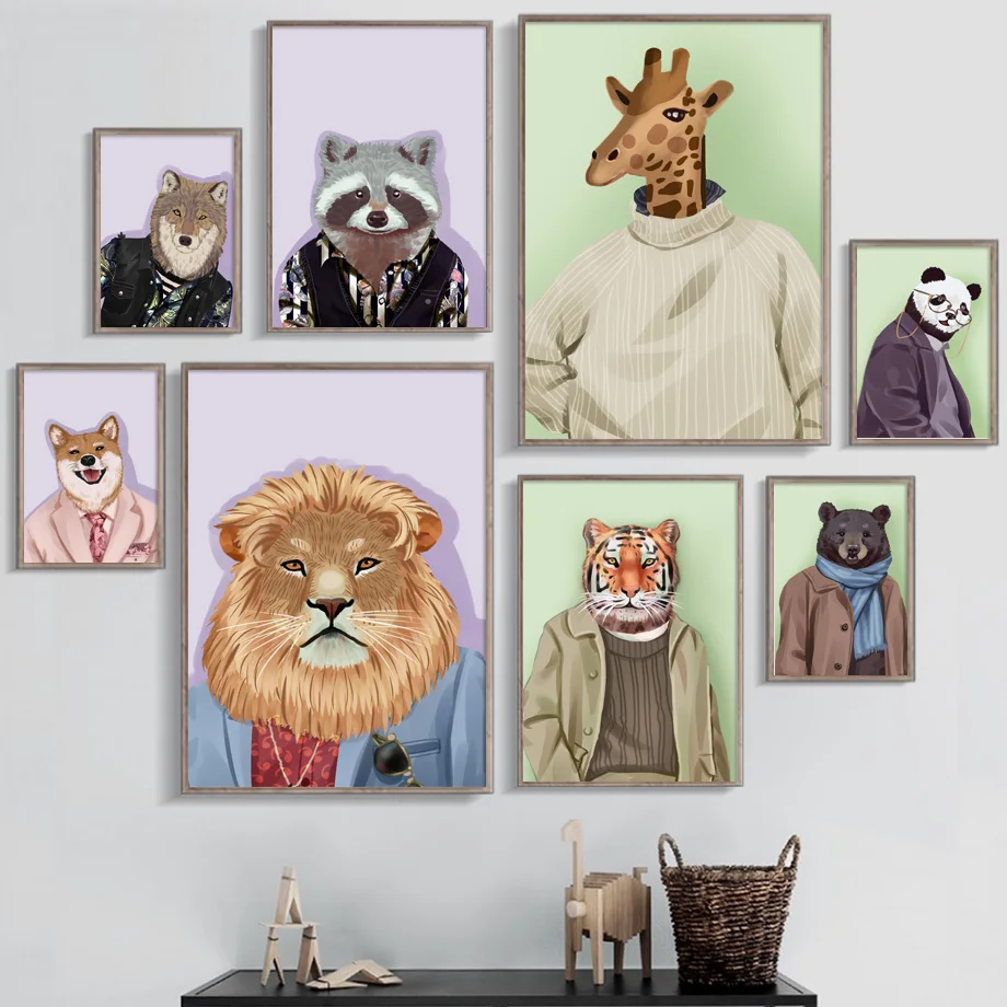 Мультяшный простой абстрактный Кот собака медведь волк настенная живопись на