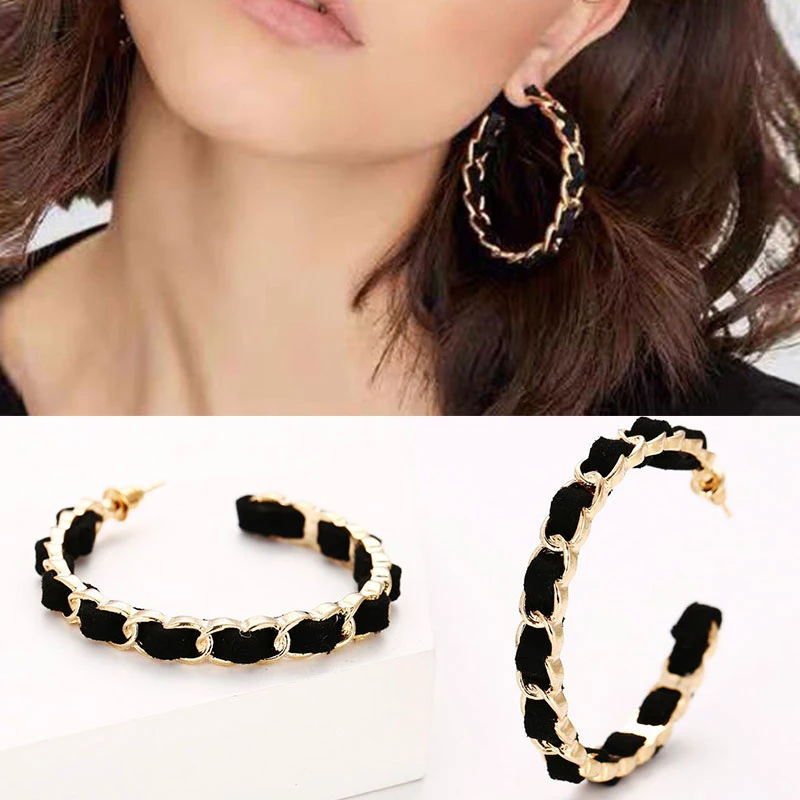 Серьги-кольца в стиле панк элегантные висячие украшения для ушей Круглые черного