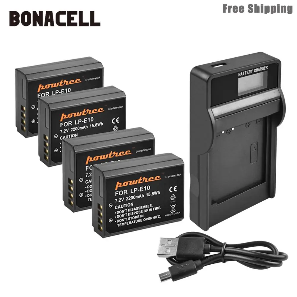 Bonacell 2200 мАч LP-E10 LP E10 LPE10 Аккумулятор для камеры+ ЖК-зарядное устройство для Canon 1100D 1200D 1300D Rebel T3 T5 KISS X50 X70 аккумулятор L50