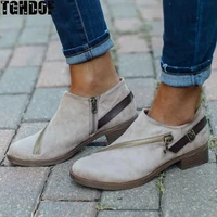 new fashion women casual shoes ladies retro round toe low heel zipper boots woman thick heel short boots single shoes size 35 43