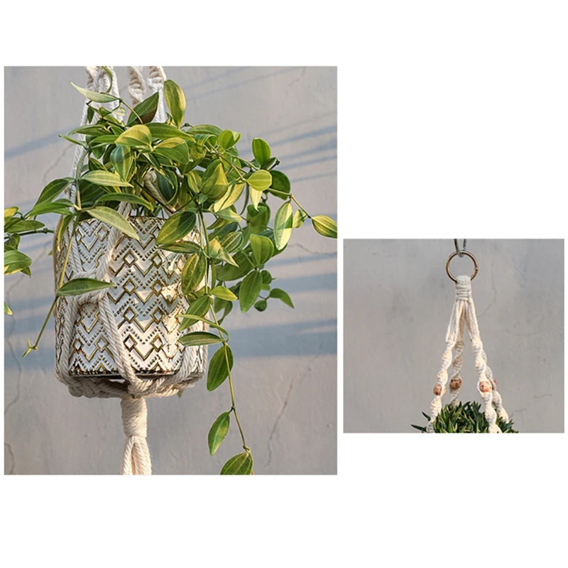

4Pcs Handmade Flower Pot Net Bag Braided Home Vintage Decor Plant Hanging Basket Knotted Rope Garden Plant Hanger