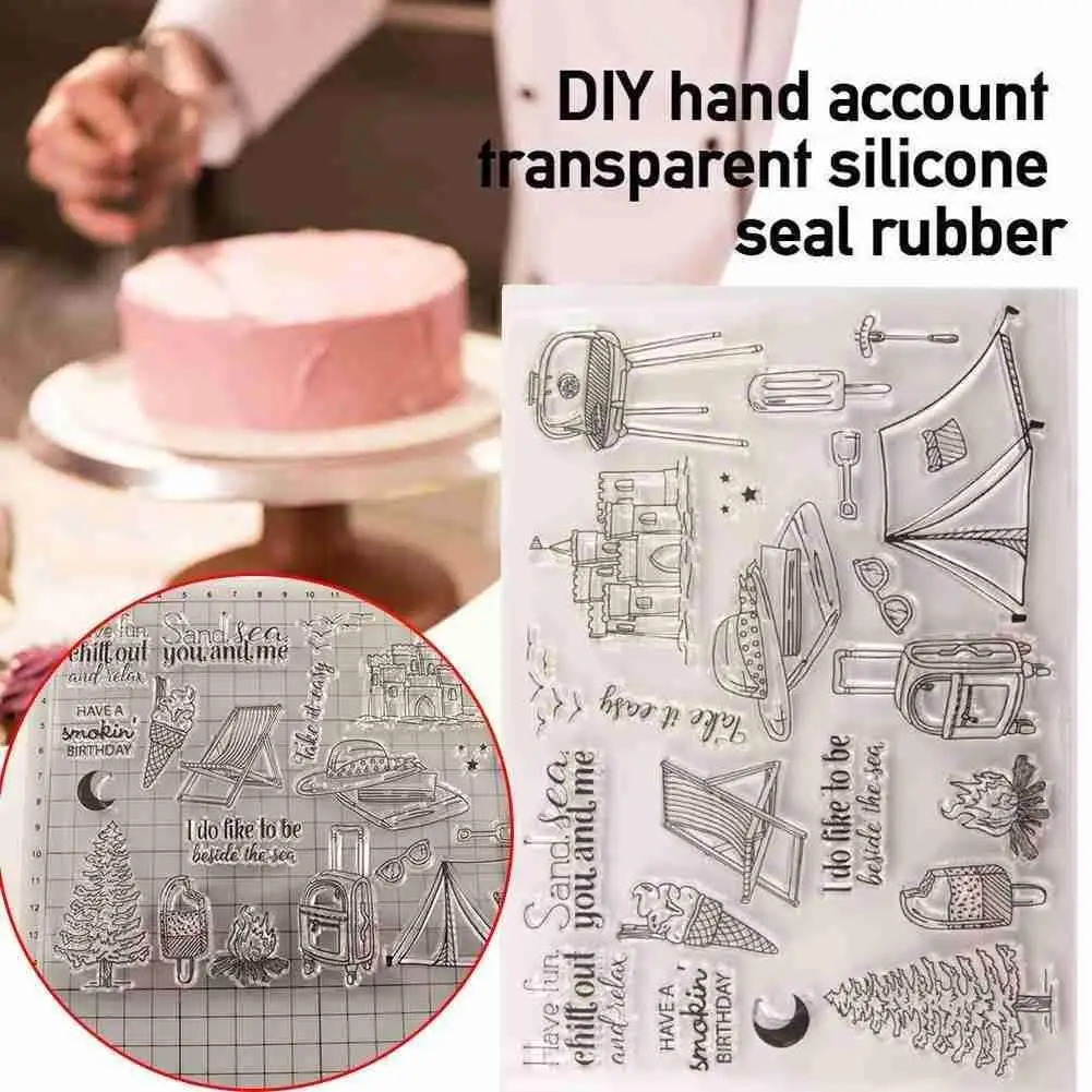 

Transparent Clear Seal Stamp DIY Hand Account Rubber Summer Tent Kids Making Craft Scrapbooking Travel Castle Photo Card S3L4