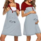 Одежда для беременных, пижамы, женская ночная рубашка с коротким рукавом и милым принтом для кормящих матерей, платье для грудного вскармливания, женская одежда