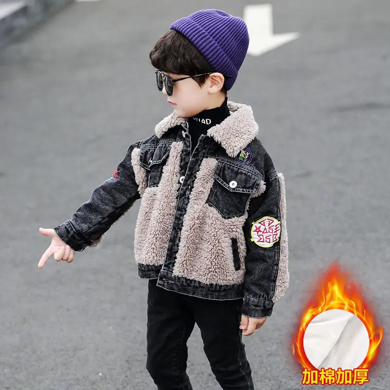 Новая Теплая одежда для малышей на осень и зиму детская джинсовая куртка