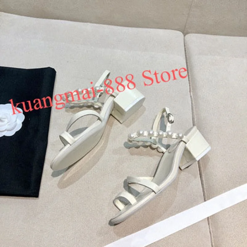 

Pearl sandals female 2021 new net celebrity fairy style flat toe slippers fashion casual beach shoes