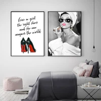 classic audrey hepburn potrait make up modern posters prints canvas painting wall art high helels picture for bedroom home decor