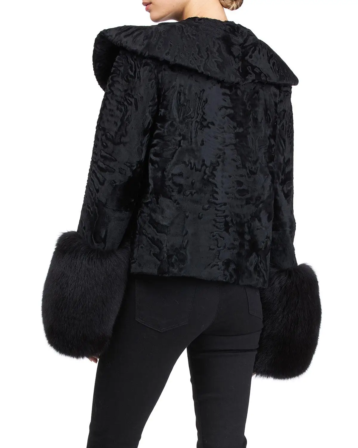 Zirunking Real Fur Coat dyed Karakul Lamb Jacket With Mink Luxury Noble Skin Short Classic Ruffled Collar Women Outwear ZC2020