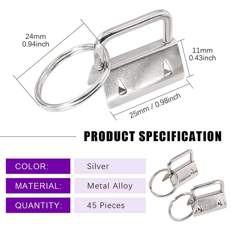 45 шт покрытые серебром 1 дюйм брелок аппаратные средства с брелки для ключей