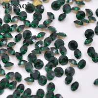 junao ss 6 8 10 12 16 20 30 dark green crystal 3d nail rhinestone glass point back strass round crystal sticker for diy nails