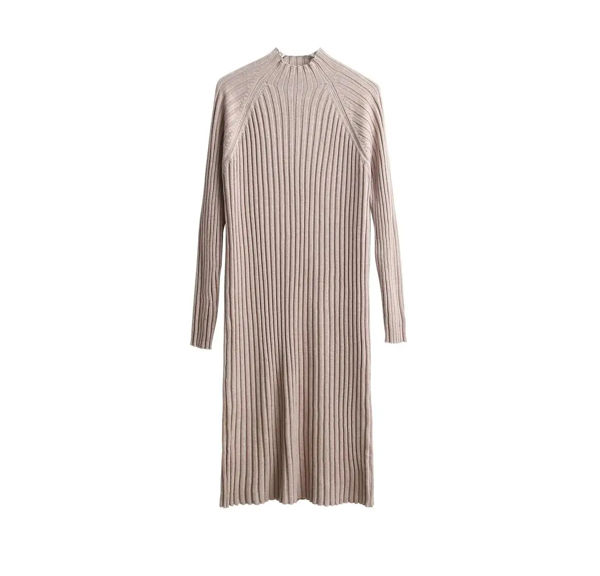 

New South Korea winter wear solid color plum-size women's half-lapel knitted dress Vestido