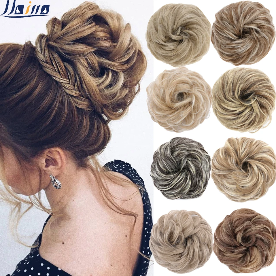 

HAIRRO Synthetic Elastic Hair Scrunchie Curly Chignons New Upgrade Natural Fake Hair Bun Curly Clip in Hair Ponytails Extensions