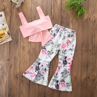 childrens 2021 summer new suit girl thin cute sling bow top printed trousers kids fashion two piece sets gt38