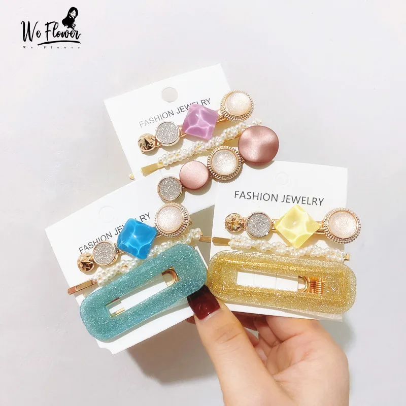 Мы цветок геометрические Прозрачные Акриловые зажимы для волос набор женщин