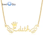 JewelOra 925 стерлингового серебра персонализированные крылья табличка с украшением в виде короны пользовательское имя кулон ожерелье S925 серебряные ювелирные изделия