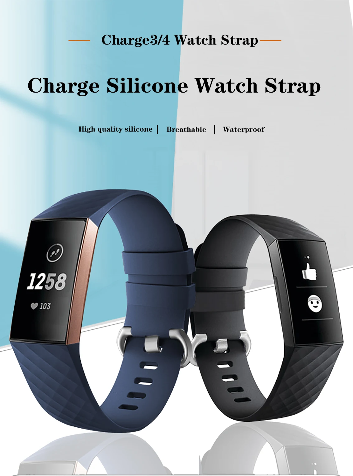 

Soft Silicone Adjustable Replacement Sport Wristband Compatible for Fitbit Charge 3/Fitbit Charge 4，Breathable Sport Wristbands