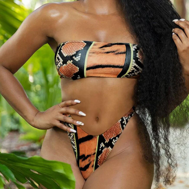 Colysmo новинка сексуальный раздельный бикини со змеиным принтом зеленый хаки пуш