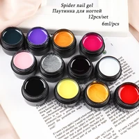 new 12pcs spider web gel polish set nail art decorations black silk line drawing gel uv varnishes diy manicure accessories