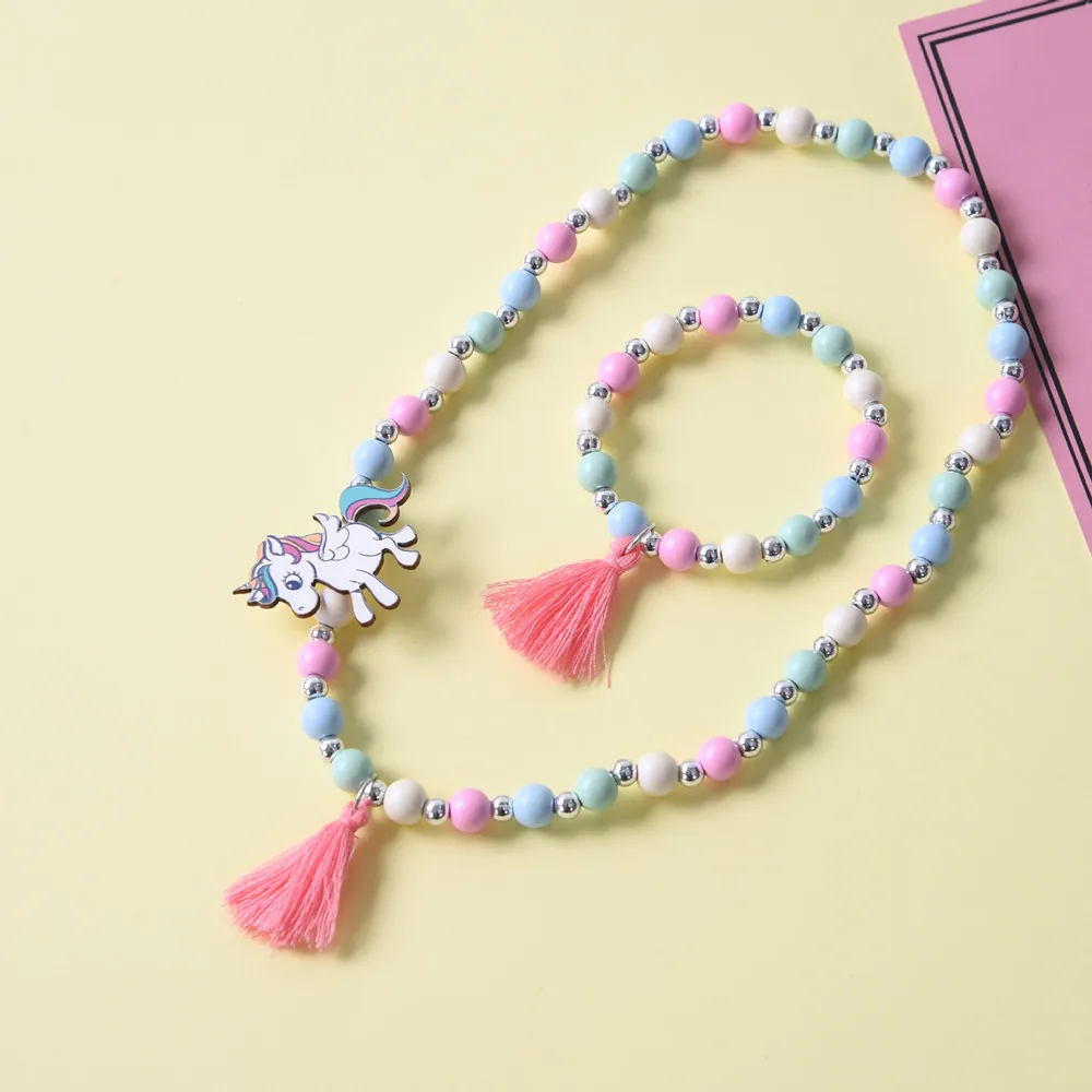 

Cute Cartoon Animal Flower Kids Necklace Bracelet Korean Kawaii Child Girls Wooden Beads Necklace Jewelry Gifts For Children