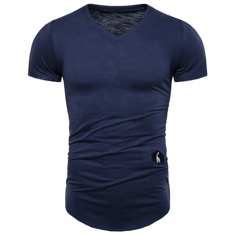 Футболка мужская облегающая с вышивкой жирафа Повседневная Длинная рубашка из