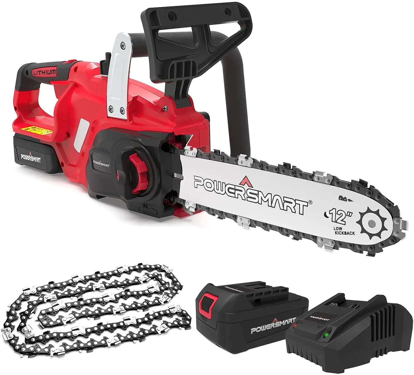 

PowerSmart 12 Inch Electric Chainsaw, Battery Powered Cordless Chain Saw With Chain and Bar, Brushless Metal wall plate