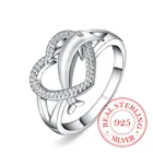 Женское кольцо из серебра 925 пробы, с дельфином, сердцем и кристаллом