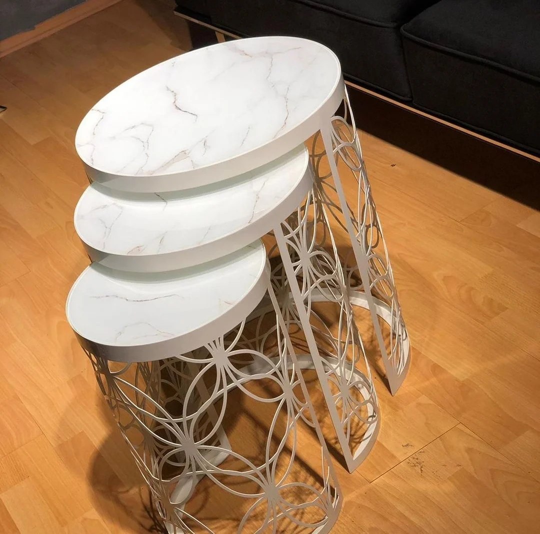 

Coffee Tables Modern Design Table for Living Room 3 pcs Side Table Home Decoration 2 Color Options Glass View