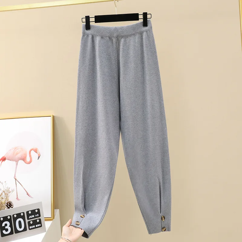 

Women Elastic Waist Drawstring Trousers Thick Knitted Harem Pants Autumn Winter Sport swear Women'S Pants New Bottoms 2020
