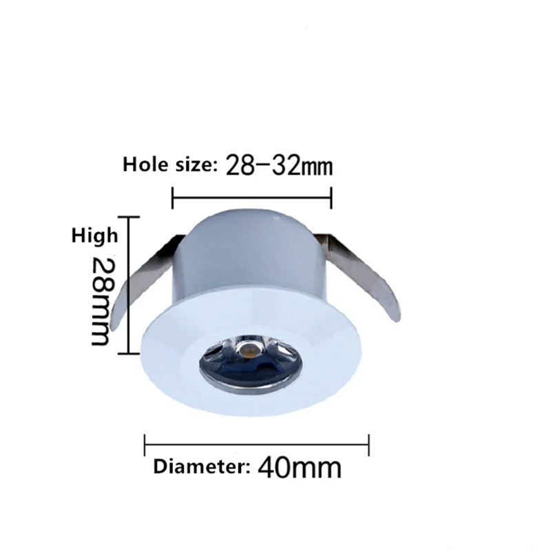 110V 220V 1W 3W MiNi LED Dowmlight foco regulable lámpara de techo D40mm agujero 28-32mm negro, carcasa blanca con conductor