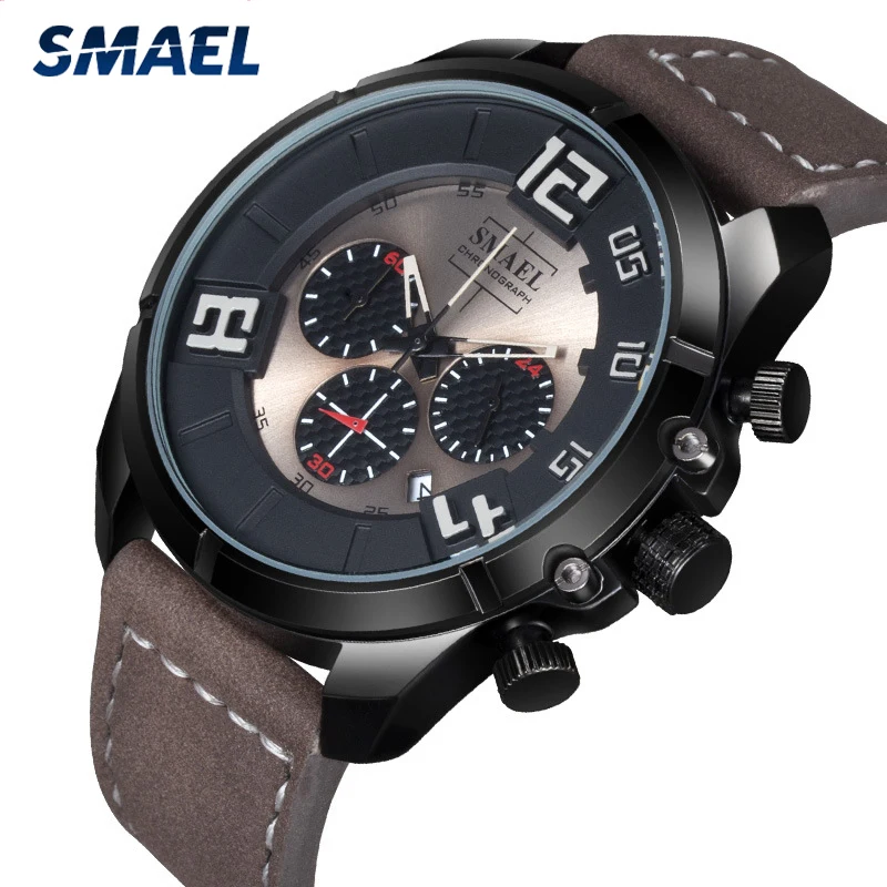 

SMAEL Mens Watches Top Brand Luxury Quartz Watch Men Casual Leather Waterproof Reloj Hombre Sport Watch Date Relogio Masculino