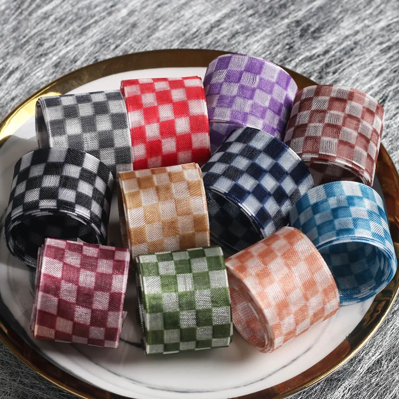 Blockplaid Organza Ribbon Tape 25 38mm Check Pattern Hair Bow Making Accessories Party Gift Cake Box Decoration Packing Material | Дом и сад