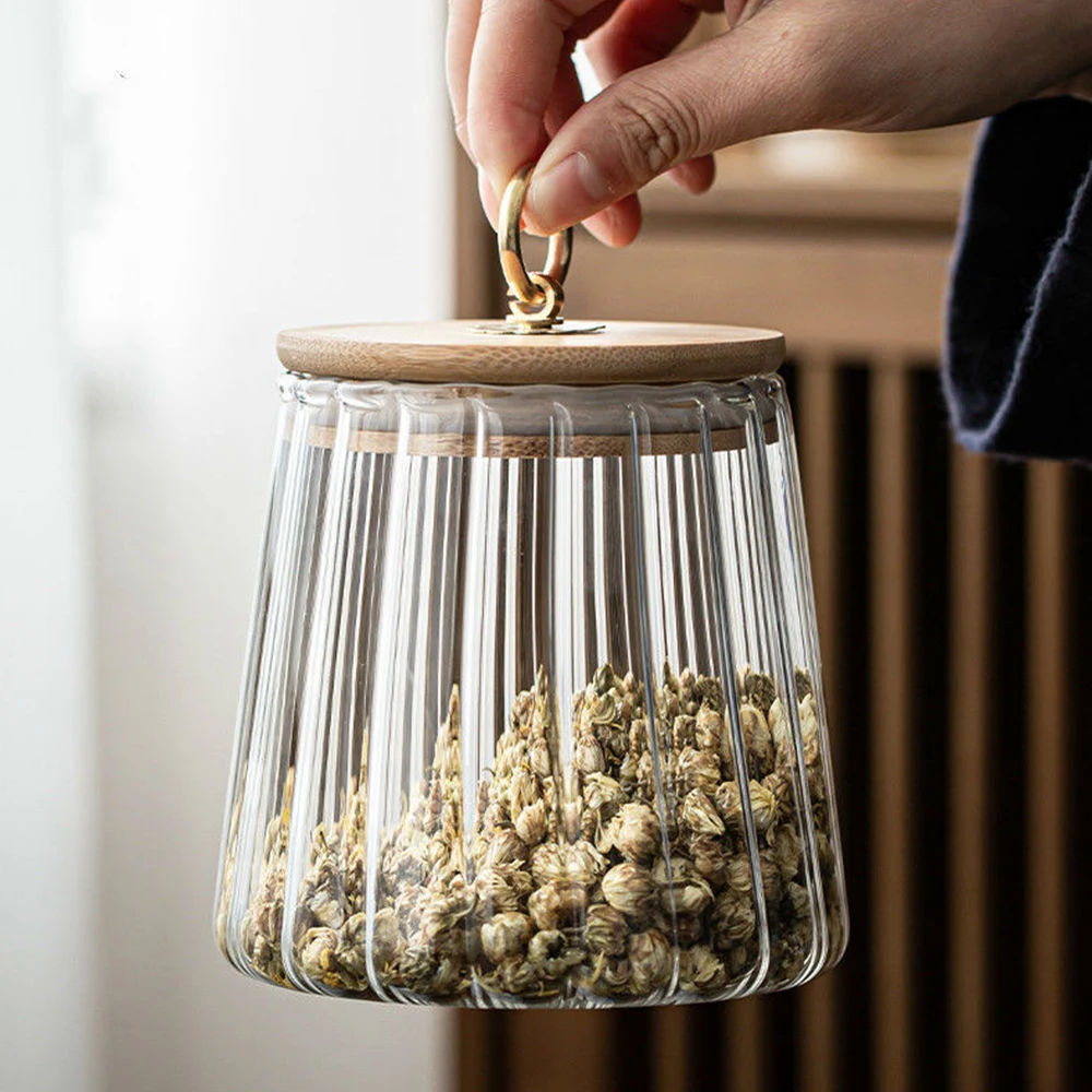 

Striped Glass Jars With Lids Spices Storage Container Transparent Sealed Tea Cans Cereals Dispenser Cookie Jar Kitchen Organizer