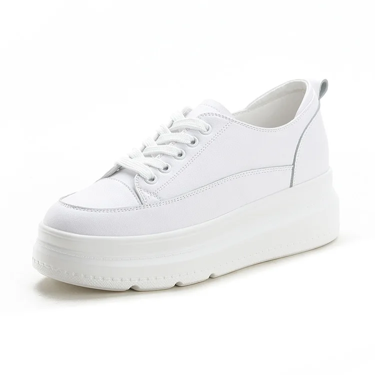 

Genuine Leather Shoes Women Sneakers Height Increasing Shoes Casual Woman White Footwear New Spring Summer Thick Sole 5cm 358