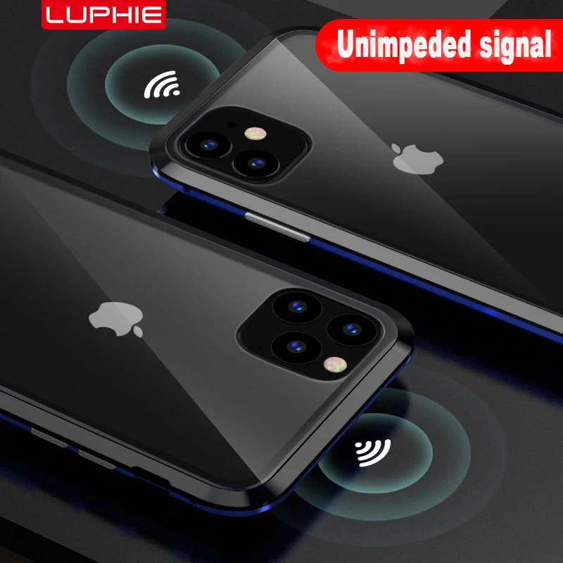 Двухсторонний стеклянный чехол для iphone 11 Pro Max на магните прозрачный