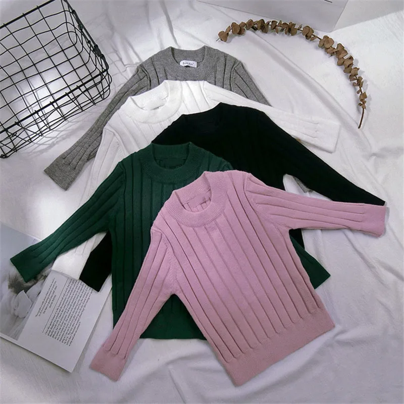 Свитер в рубчик для маленьких девочек свитеры мальчиков и однотонные