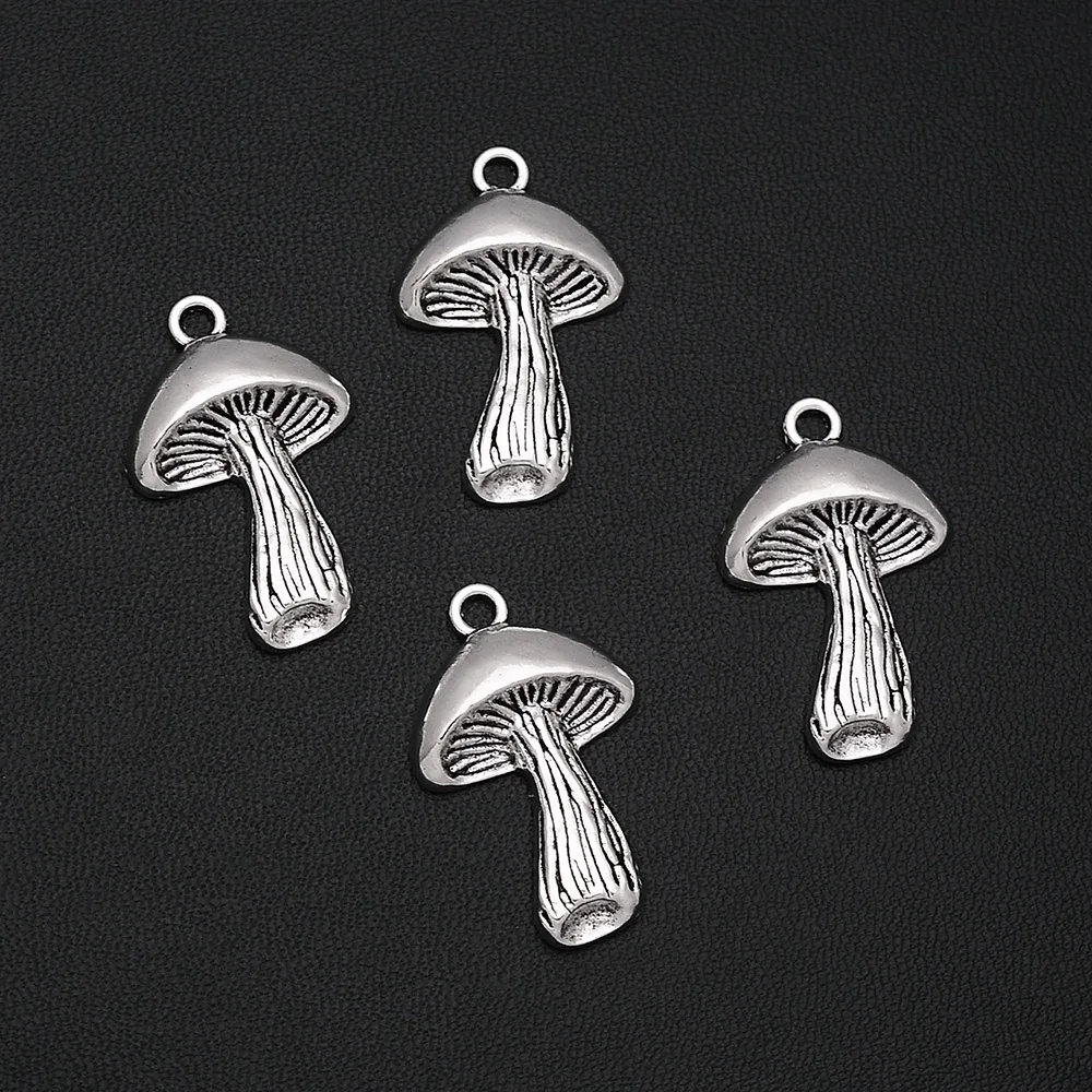 8 шт./лот 18x29 мм антикварные посеребренные Подвески в виде грибов дикий лес