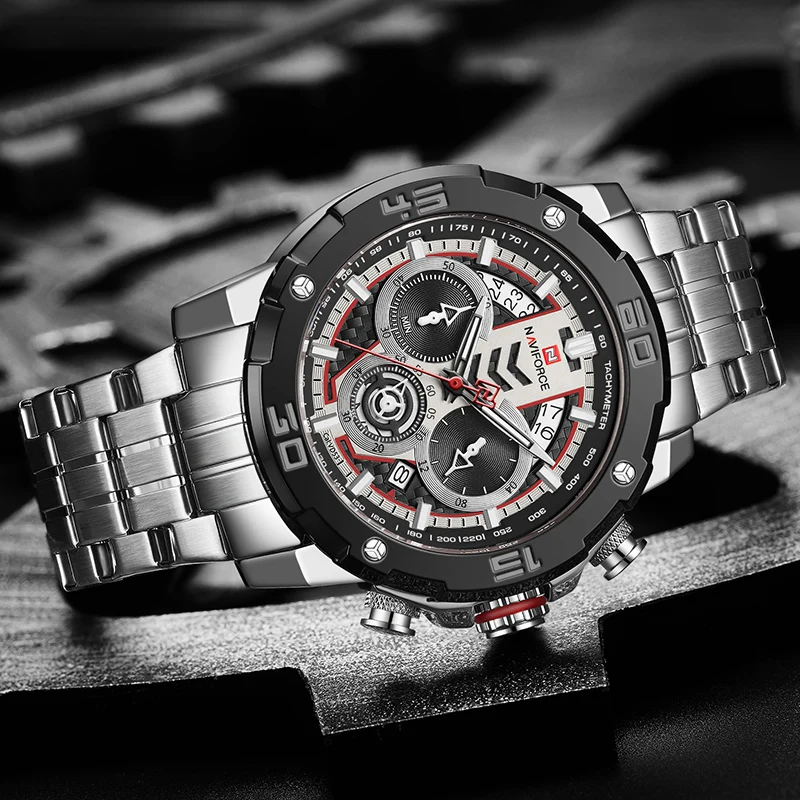 Часы наручные NAVIFORCE Мужские кварцевые из нержавеющей стали брендовые Роскошные