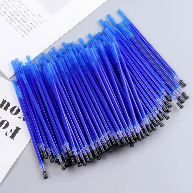100Pcs/Set Erasable Gel Pen 0.5mm Erasable Pen Refill Rod Blue Black Ink Washable Handle For School Stationery Office Writing