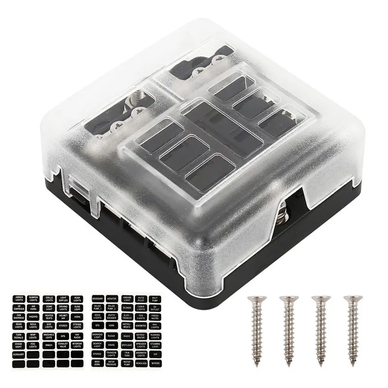 

6 Way Car Fuse Box Buss Bar 100A Blade Fuse Holder Box Block Case with Indicator Warning Light Auto Replacement Parts 12V/32V