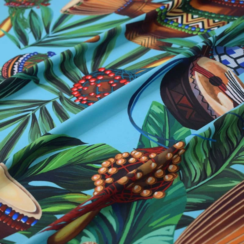 Зеленое озеро Талия барабан печати стрейч беспорядок ткань для атласного платья