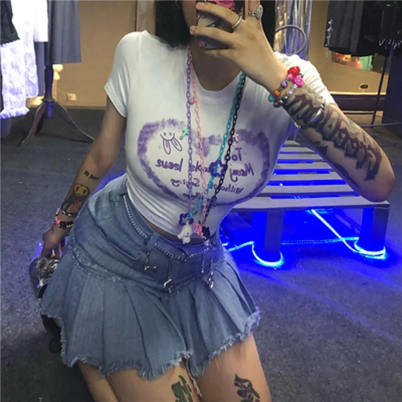 Женская рубашка с принтом в виде сердца круглым вырезом и надписью - купить по