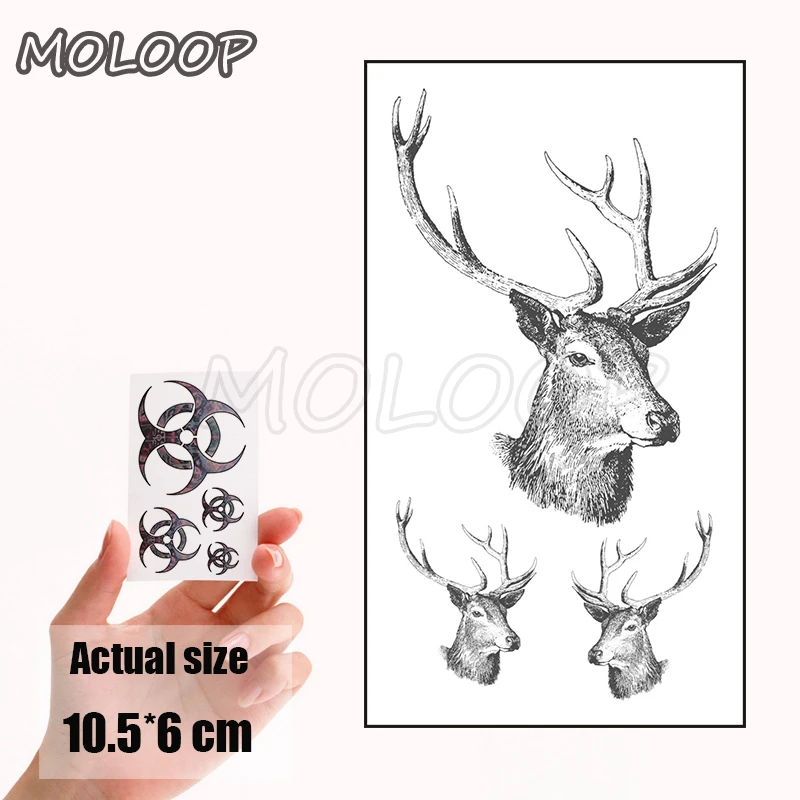 Переводная татуировка на водной основе черная голова оленя Давида боди-арт
